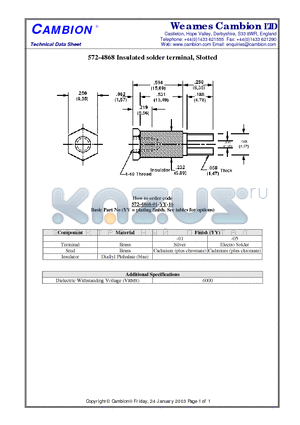 572-4868 datasheet - Insulated solder terminal, Slotted