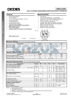 DMN5L06DMK datasheet - DUAL N-CHANNEL ENHANCEMENT MODE FIELD EFFECT TRANSISTOR