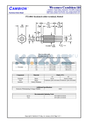 572-4861 datasheet - Insulated solder terminal, Slotted