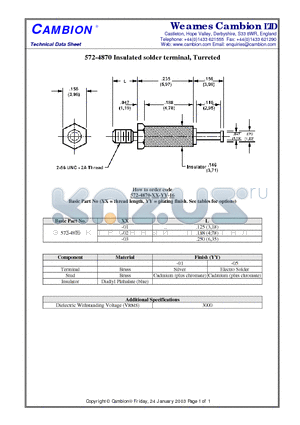 572-4870 datasheet - Insulated solder terminal, Turreted