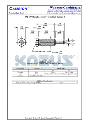 572-4875 datasheet - Insulated solder terminal, Turreted