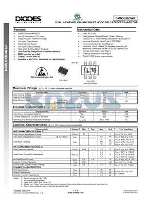 DMN5L06DWK datasheet - DUAL N-CHANNEL ENHANCEMENT MODE FIELD EFFECT TRANSISTOR