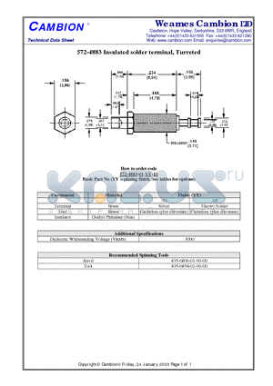 572-4883 datasheet - Insulated solder terminal, Turreted