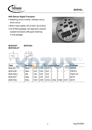 BCR103F datasheet - NPN Silicon Digital Transistor