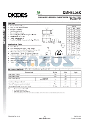 DMN5L06K datasheet - N-CHANNEL ENHANCEMENT MODE FIELD EFFECT TRANSISTOR