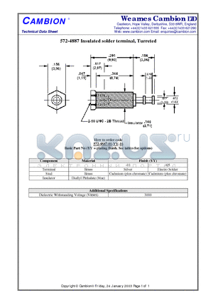 572-4887 datasheet - Insulated solder terminal, Turreted