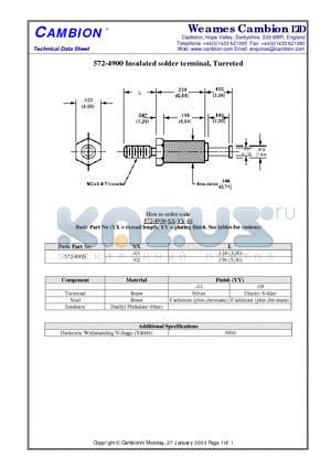 572-4900 datasheet - Insulated solder terminal, Turreted