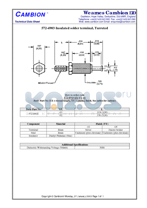 572-4903 datasheet - Insulated solder terminal, Turreted