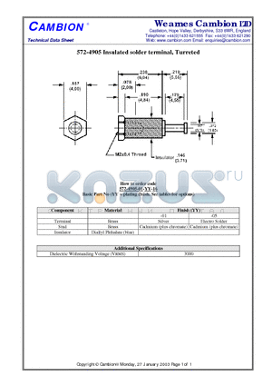 572-4905 datasheet - Insulated solder terminal, Turreted