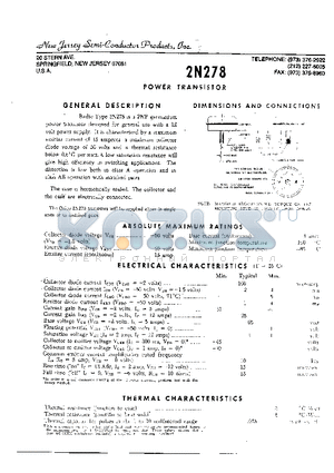 2N278 datasheet - POWER TRANSISTOR