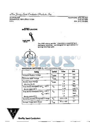 2N2785 datasheet - 20 STERN AVE SPRINGFIELD,NEW JERSEY 07081 U.S.A