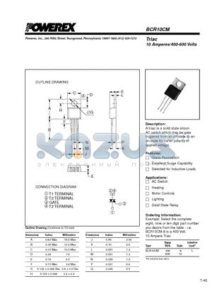 BCR10CM datasheet - Triac 10 Amperes/400-600 Volts