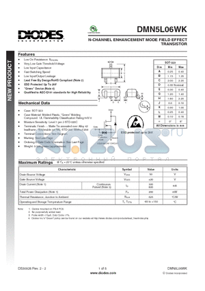 DMN5L06WK-7 datasheet - N-CHANNEL ENHANCEMENT MODE FIELD EFFECT TRANSISTOR