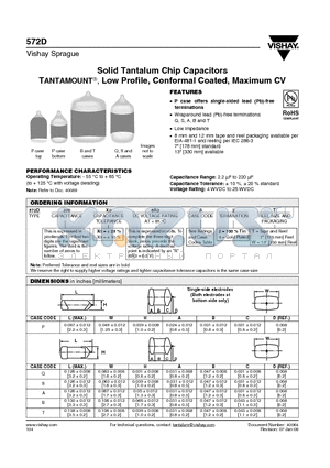 572D107X_6R3A2_ datasheet - Solid Tantalum Chip Capacitors TANTAMOUNT^, Low Profile, Conformal Coated, Maximum CV