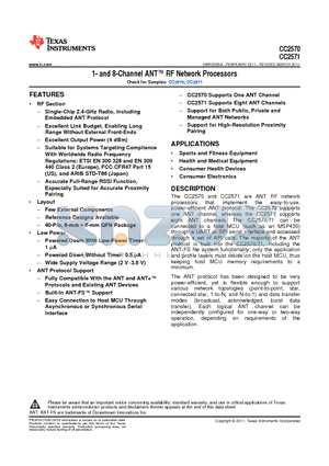 CC2570 datasheet - 1- and 8-Channel ANT RF Network Processors