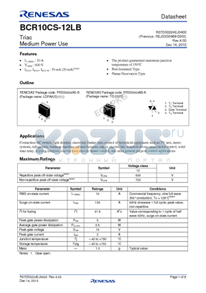 BCR10CS-12LB-T11B00 datasheet - Triac Medium Power Use