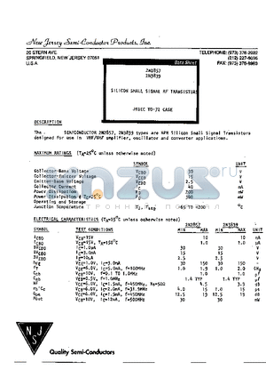 2N2857 datasheet - SILICON SMALL SIGNAL RF TRANSISTORS