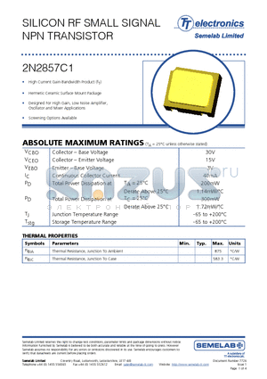 2N2857C1 datasheet - SILICON RF SMALL SIGNAL NPN TRANSISTOR