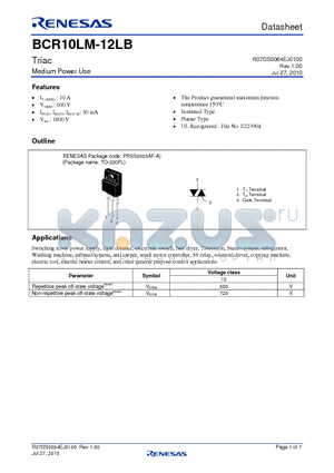 BCR10LM-12LB datasheet - Triac