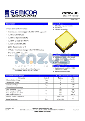 2N2857UB datasheet - Silicon NPN Transistor