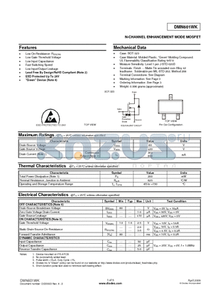 DMN601WK_09 datasheet - N-CHANNEL ENHANCEMENT MODE MOSFET