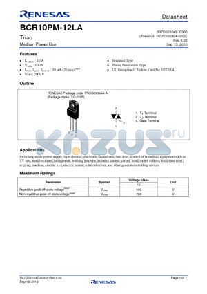 BCR10PM-12LA-A8 datasheet - Triac