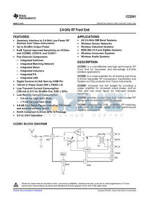 CC2591 datasheet - 2.4-GHz RF Front End