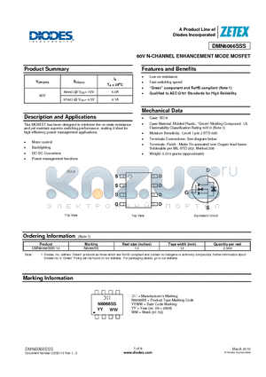 DMN6066SSS datasheet - 60V N-CHANNEL ENHANCEMENT MODE MOSFET