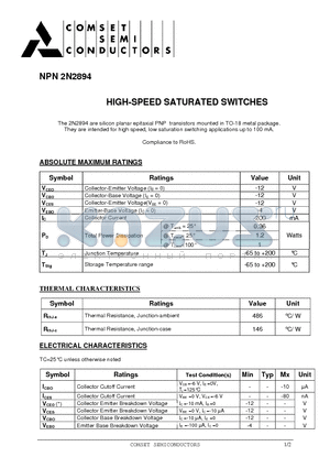 2N2894 datasheet - HIGH-SPEED SATURATED SWITCHES