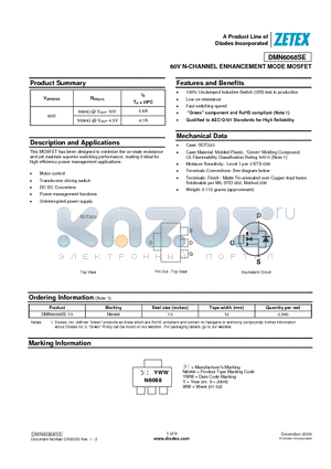 DMN6068SE datasheet - 60V N-CHANNEL ENHANCEMENT MODE MOSFET