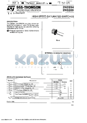 2N2894 datasheet - HIGH-SPEED SATURATED SWITCHES