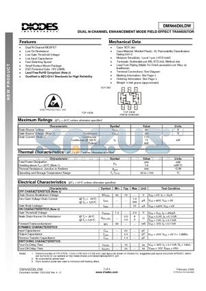 DMN66D0LDW datasheet - DUAL N-CHANNEL ENHANCEMENT MODE FIELD EFFECT TRANSISTOR