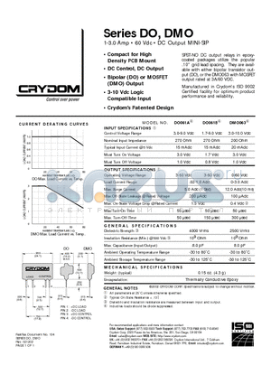 DMO063 datasheet - 1-3.0 Amp  60 Vdc  DC Output MINI-SIP