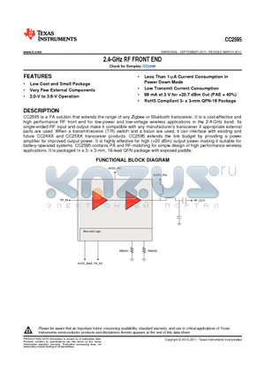 CC2595RGTR datasheet - 2.4-GHz RF FRONT END