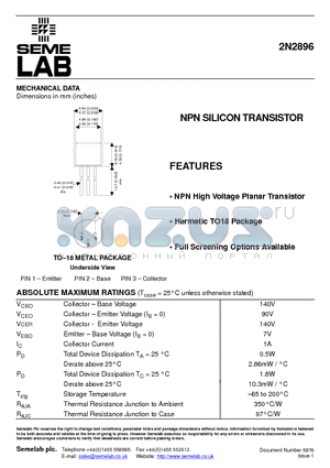 2N2896 datasheet - NPN SILICON TRANSISTOR