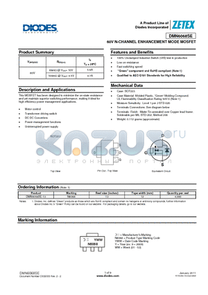 DMN6068SE_11 datasheet - 60V N-CHANNEL ENHANCEMENT MODE MOSFET