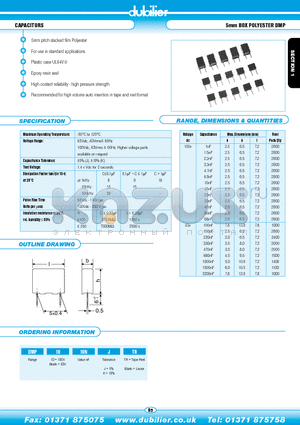 DMP1010NK datasheet - CAPACITORS 5mm BOX POLYESTER DMP