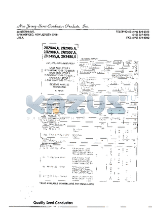 2N2904 datasheet - 20 STERN AVE SPRINGFIELD,NEW JERSEY 07081 U.S.A