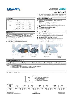 DMP1245UFCL-7 datasheet - 12V P-CHANNEL ENHANCEMENT MODE MOSFET