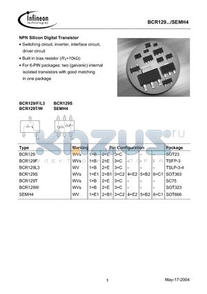 BCR129 datasheet - NPN Silicon Digital Transistor