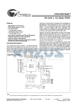 CY62127BV_02 datasheet - 1M (64K x 16) Static RAM