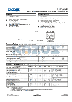 DMP2004VK datasheet - DUAL P-CHANNEL ENHANCEMENT MODE FIELD EFFECT TRANSISTOR