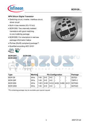 BCR129W datasheet - NPN Silicon Digital Transistor