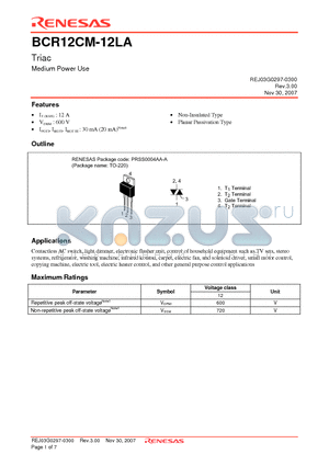 BCR12CM-12LA datasheet - Triac Medium Power Use