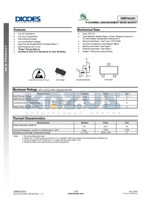 DMP2035U-7 datasheet - P-CHANNEL ENHANCEMENT MODE MOSFET