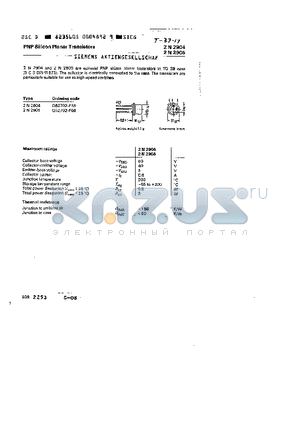 2N2905 datasheet - PNP SILICON PLANAR TRANSISTORS