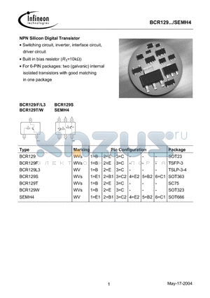 BCR129W datasheet - NPN Silicon Digital Transistor