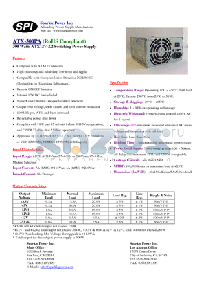ATX-300PA datasheet - 300 Watts ATX12V-2.2 Switching Power Supply