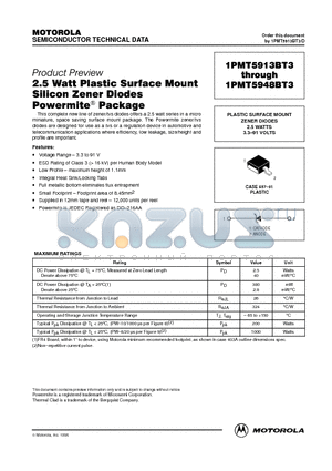 1PMT5913BT3 datasheet - PLASTIC SURFACE MOUNT ZENER DIODES 2.5 WATTS 3.3.91 VOLTS