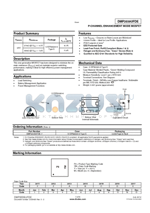 DMP2039UFDE-7 datasheet - P-CHANNEL ENHANCEMENT MODE MOSFET